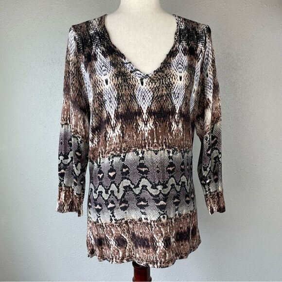 NWOT Alberto Makali Snake Skin Print V-Neck Top Size XL - Picture 1 of 7